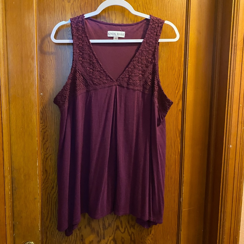 Knox Rose, Empire Waist, Shark Bite Hem Lace Tank XL